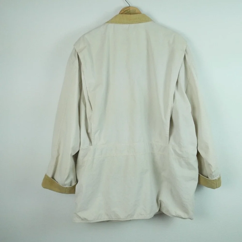Vintage 90s Mens Barn Jacket Cream Corduroy Trim Chore Coat L Fisherman Utility